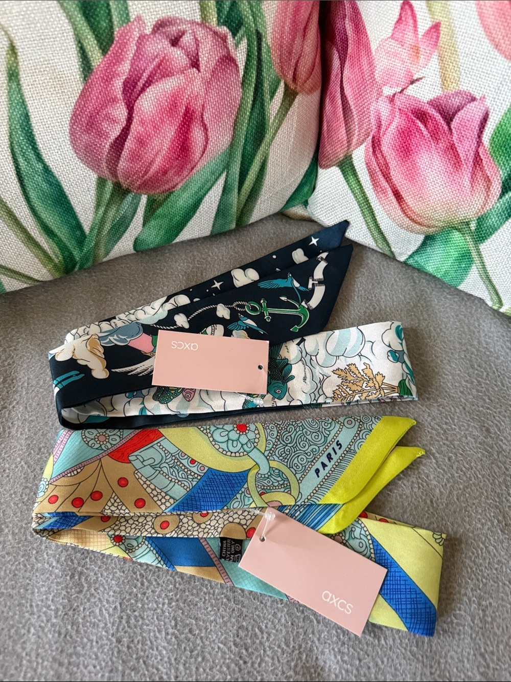 Printed Silk Twilly Scarf - Multi-Color